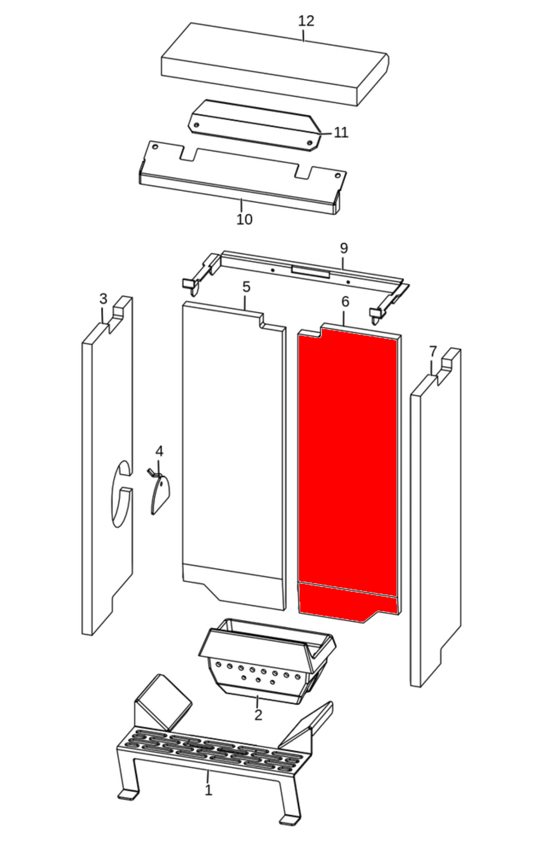 MCZ RAAM Comfort Air 8 Up Rückwandstein rechts